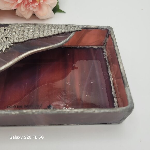 Purple Lead Stained Glass Trinket Dish or Business Card Holder - Picture 4 of 11